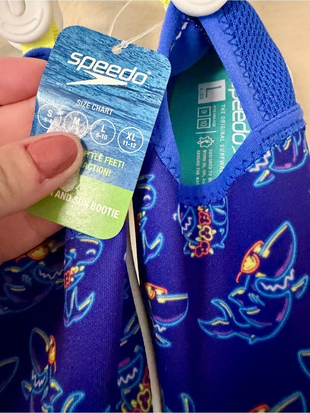 NWT Speedo Splash + Sun Bootie (Navy Neon Shark, size L)